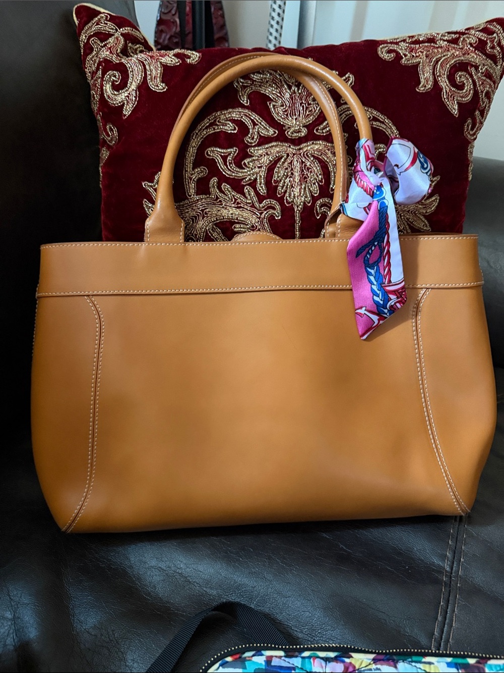 Furla Camel Tan Leather Tote with Circular Belt Accent - Picture 7 of 13